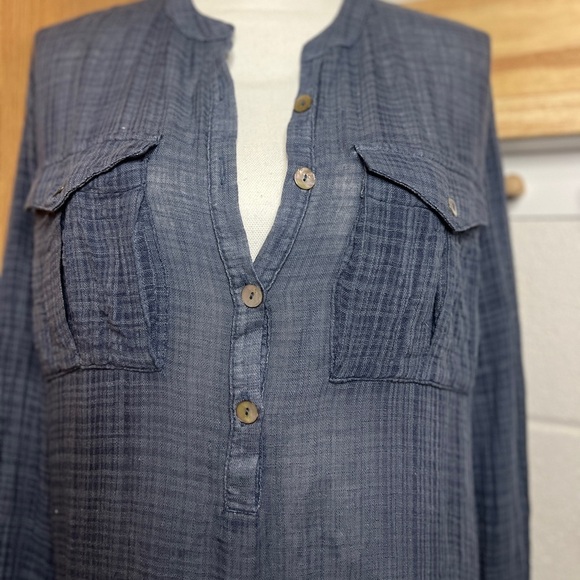 Free People Talk To Me Blue Plaid Gauzy Popover Shirt Size S - Picture 4 of 5